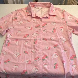 ROMWE Strawberry Milk Button Down Top. NWOT